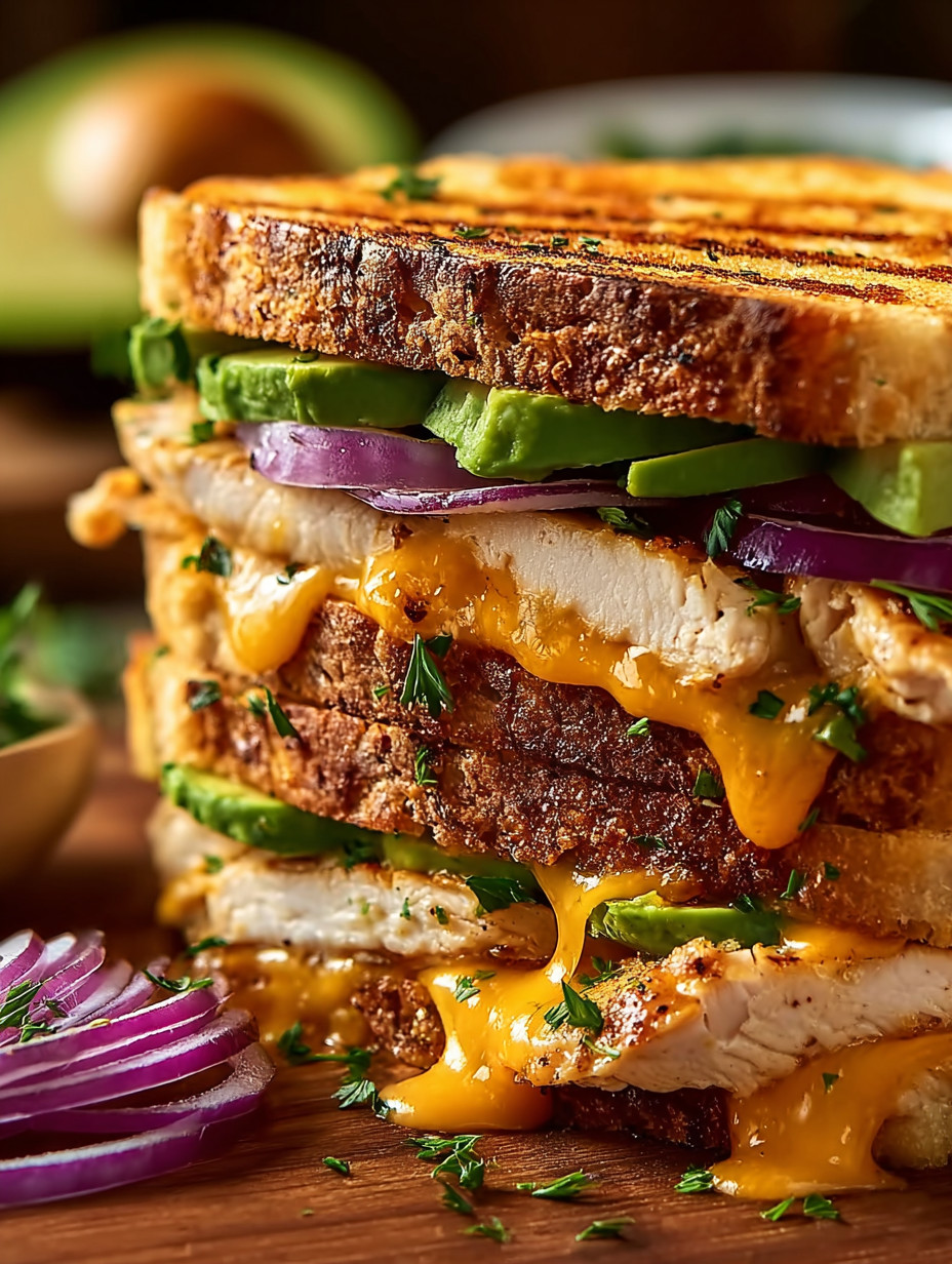 A stack of sandwiches with lettuce, cheese, and avocado.