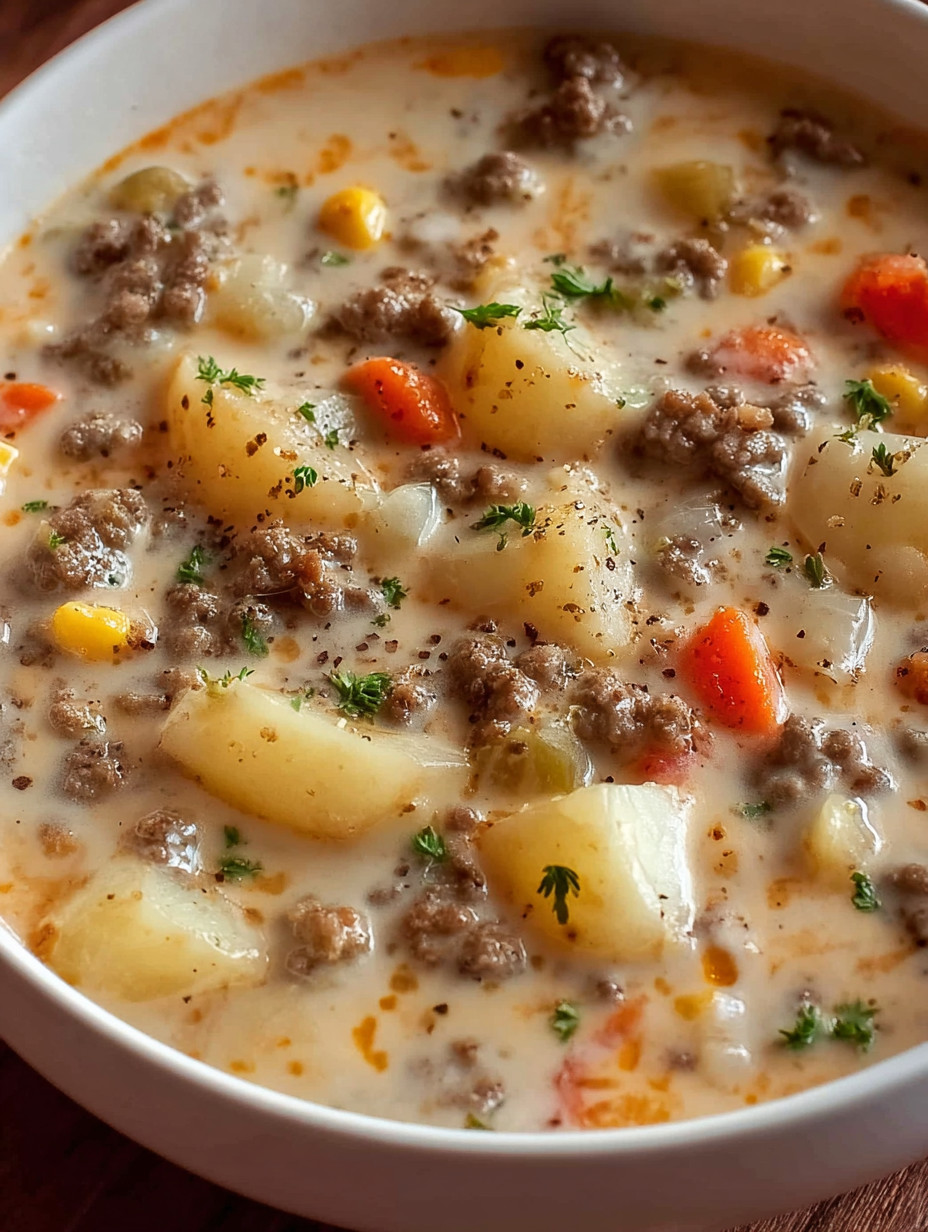 A bowl of soup with meat and vegetables.