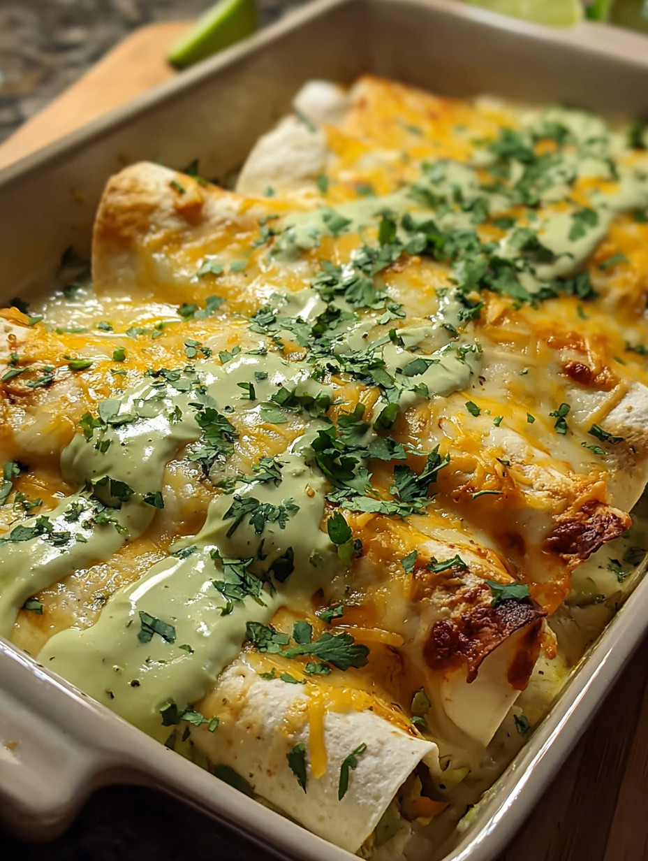 A dish of food with a green sauce.