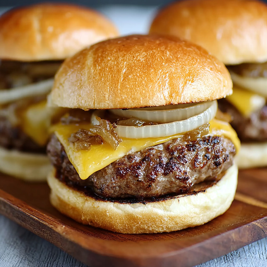 A plate of burgers with onions.