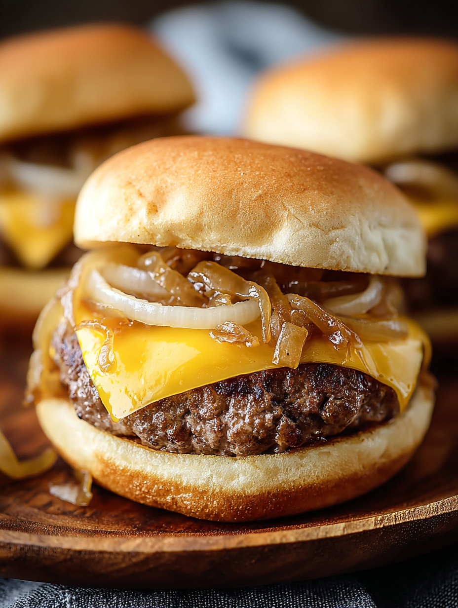 A close up of a burger with onions.