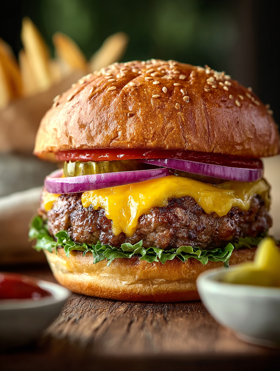 A close up of a hamburger with lettuce, tomato, and pickle.
