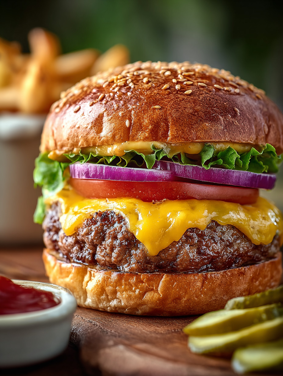 A large hamburger with lettuce, tomato, and cheese.