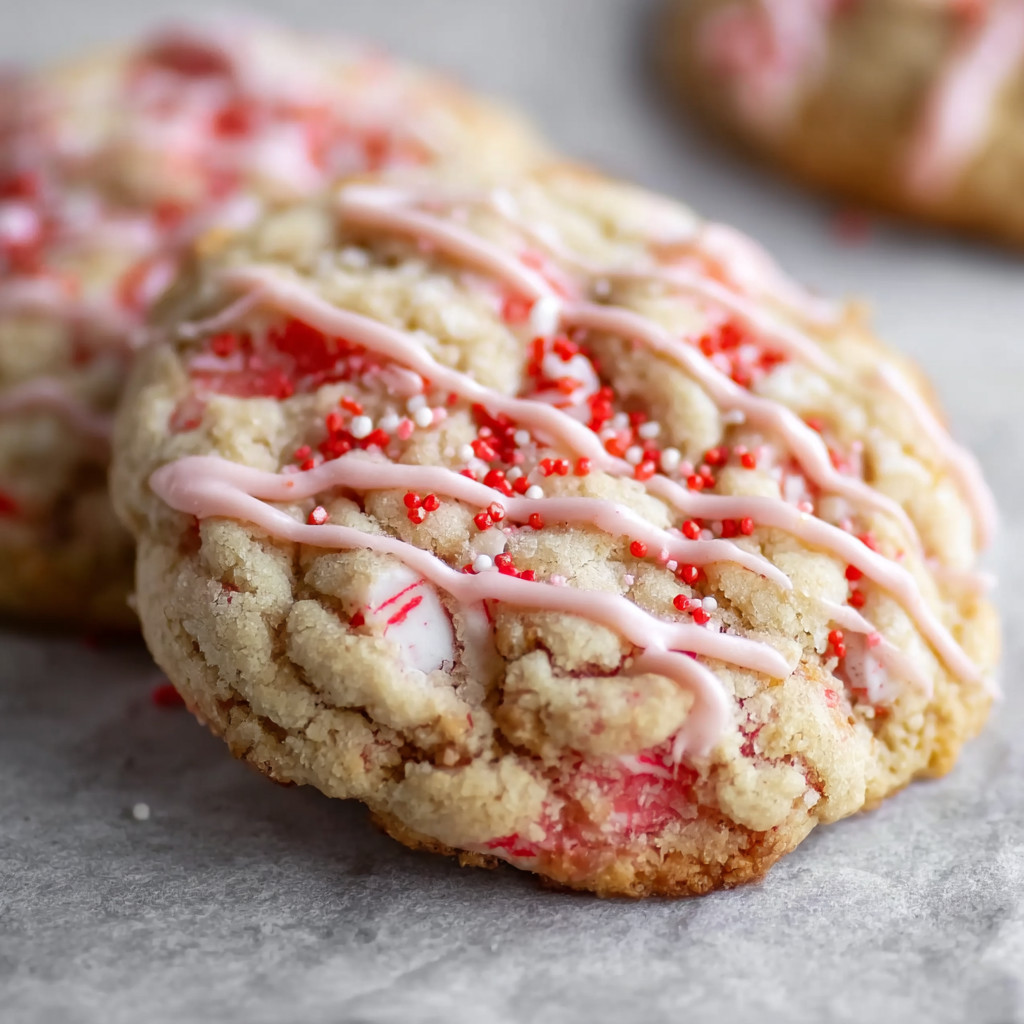 A cookie with red and white icing.