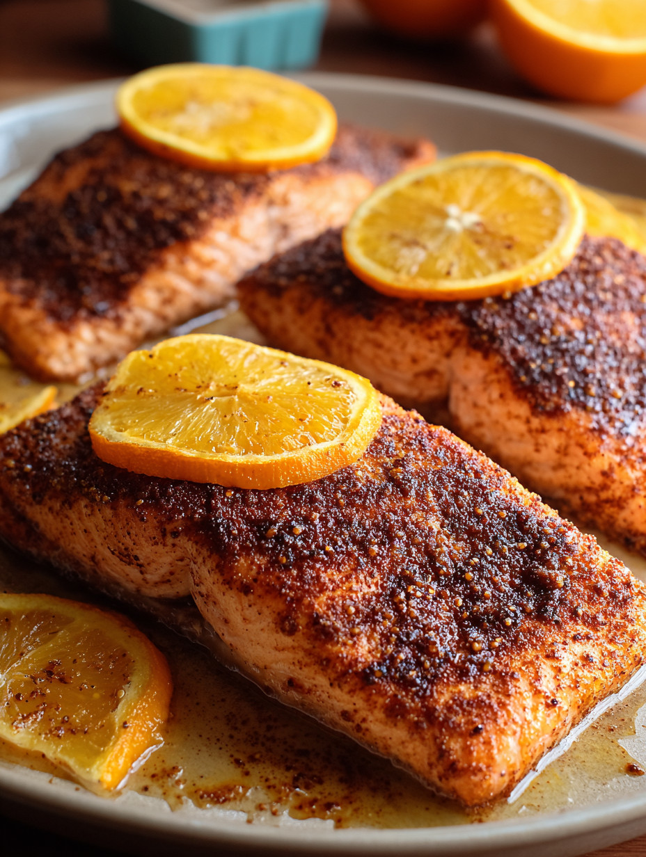 A plate of fish with orange slices on top.