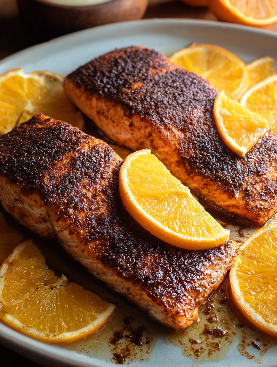 A plate of fish with orange slices on top.
