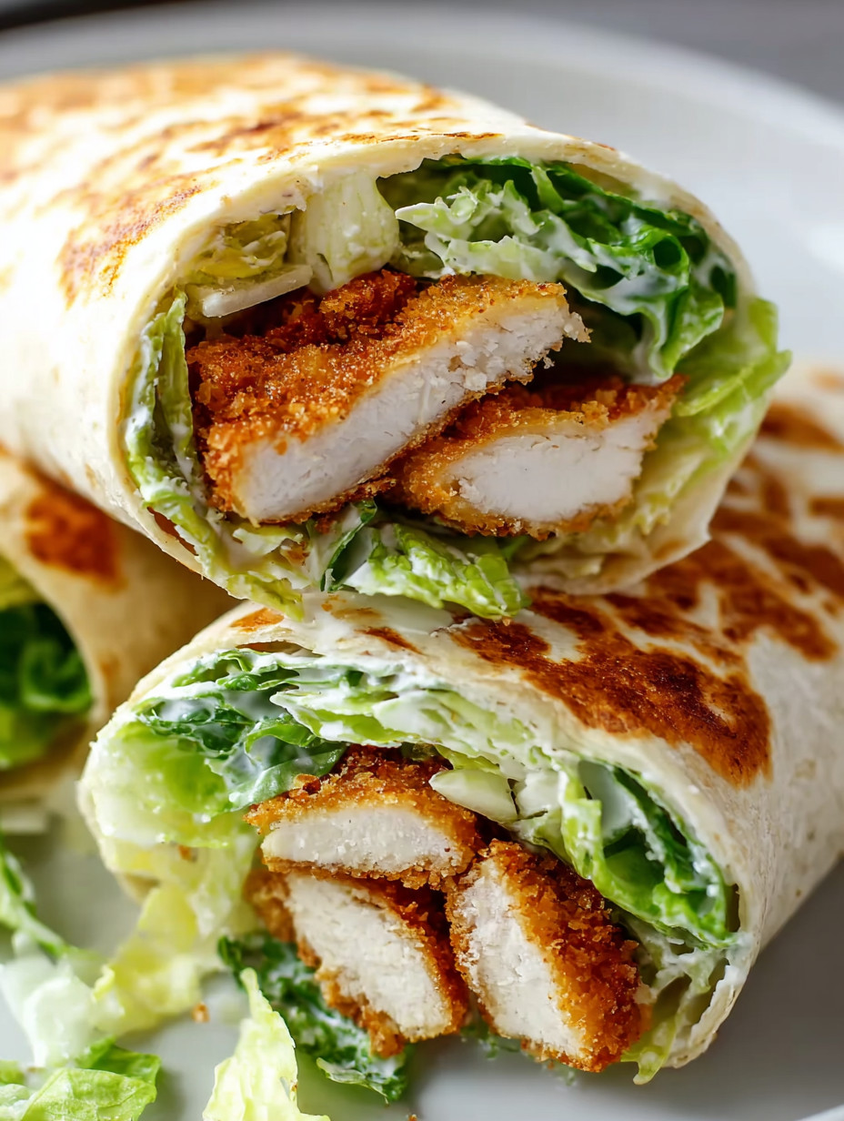 A chicken wrap with lettuce and cheese.