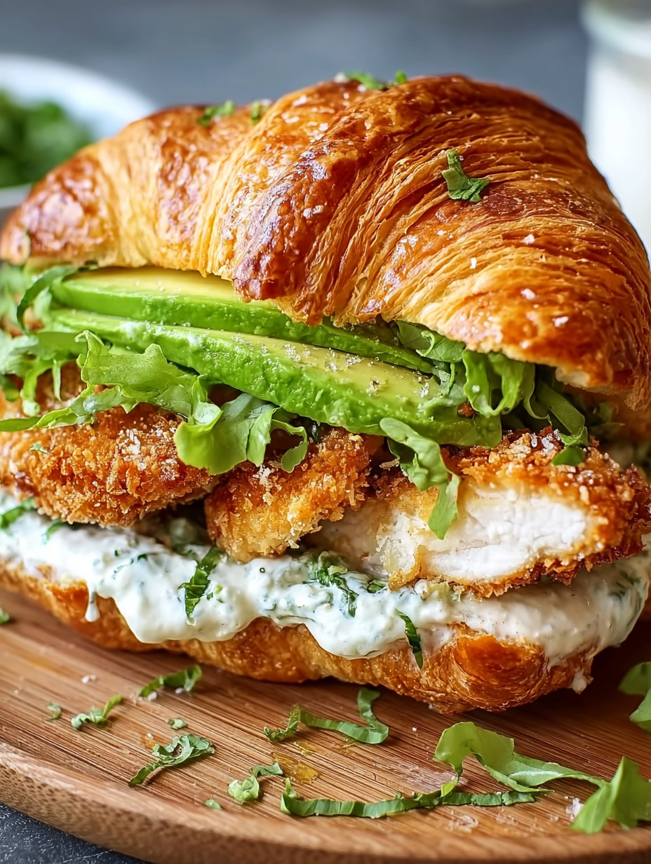 A sandwich with chicken, avocado, and lettuce.