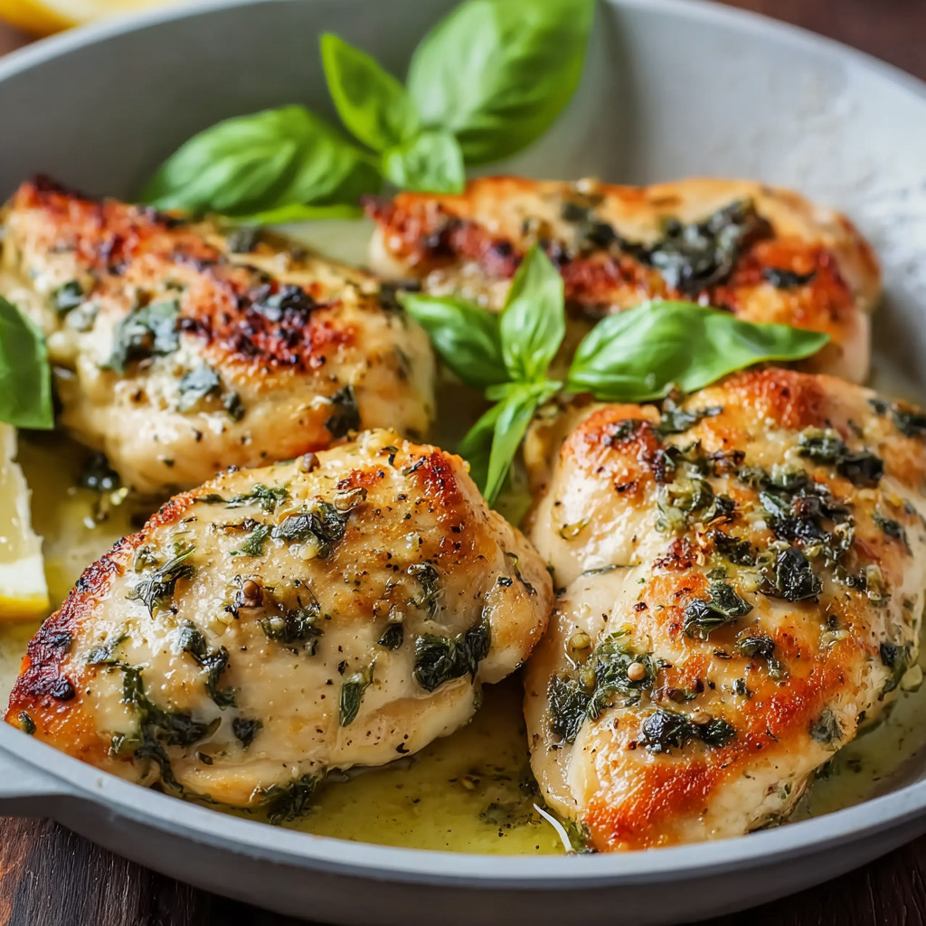 Chicken with herbs and lemon.