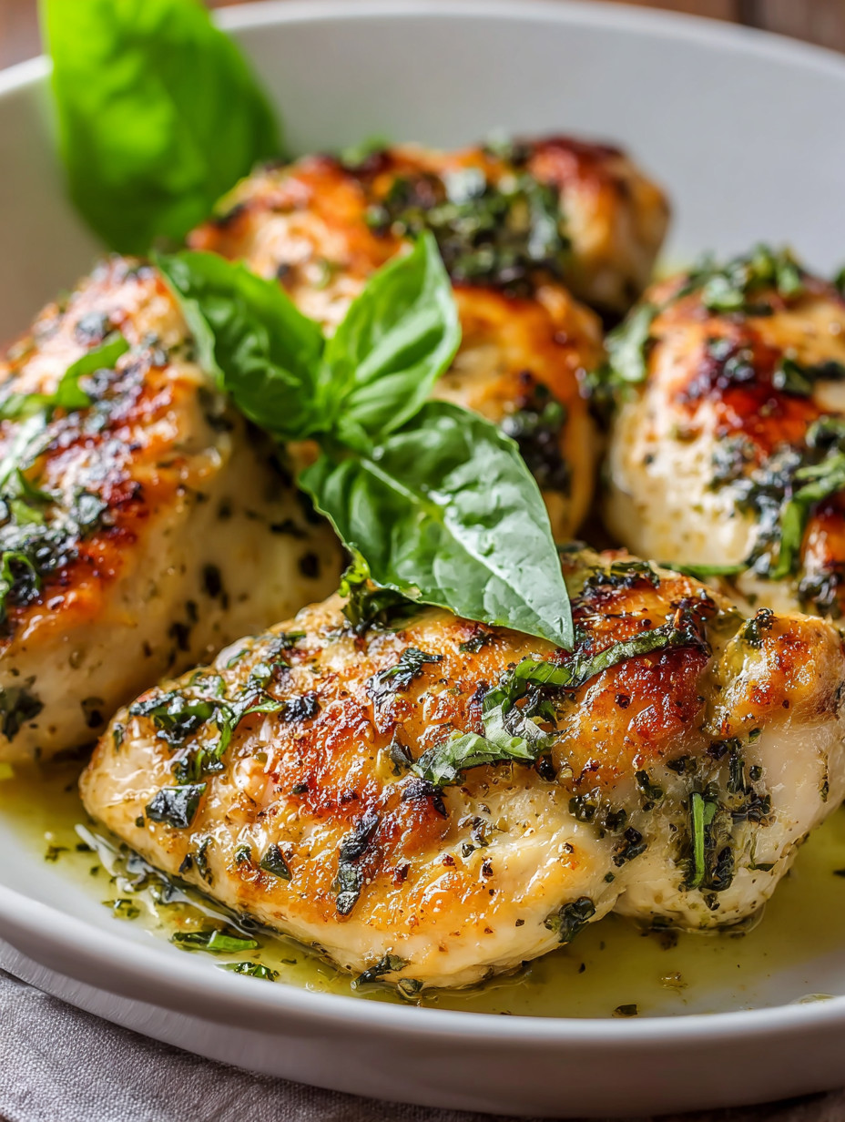 Chicken with herbs and oil.
