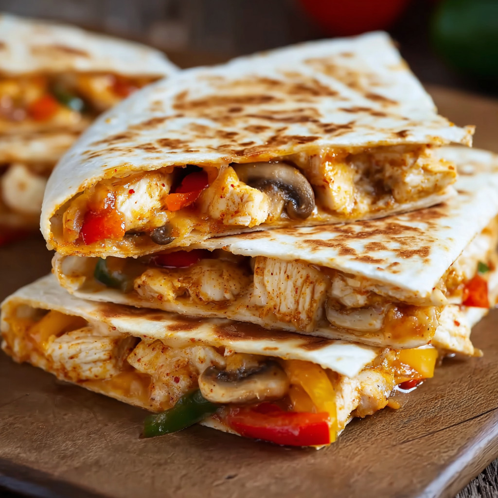 A stack of chicken and vegetable wraps.