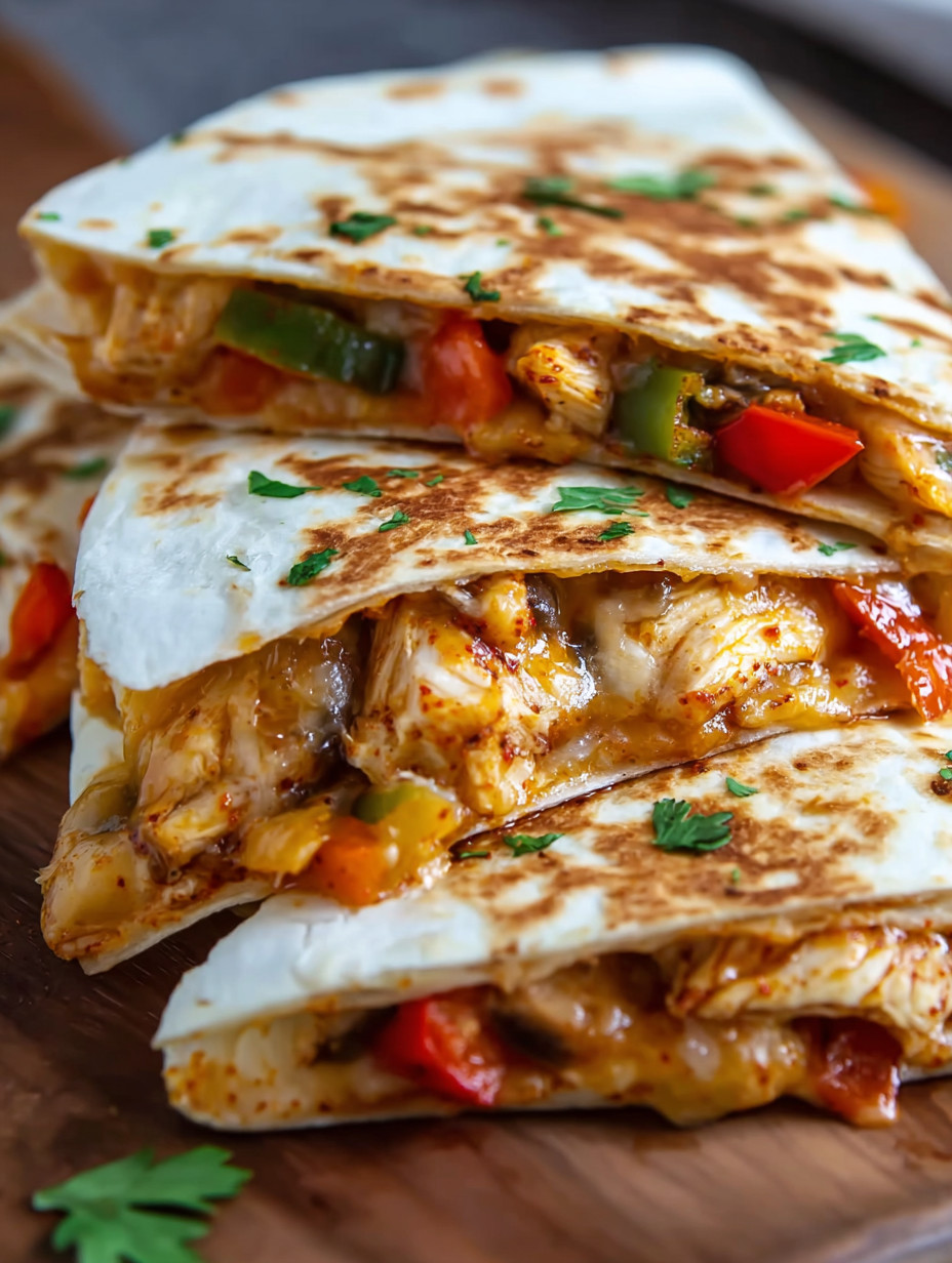 A stack of chicken and vegetable wraps.