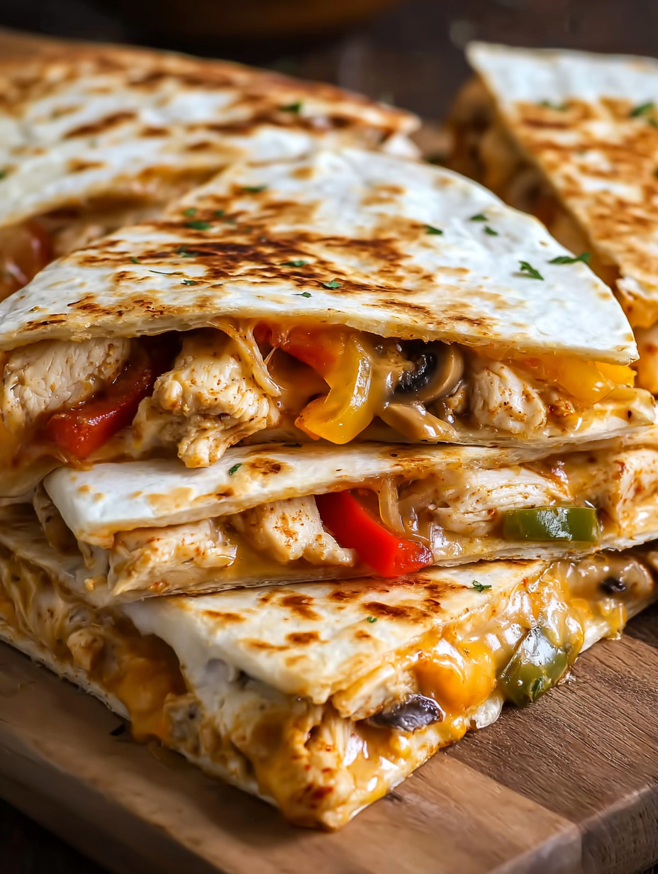 A stack of chicken and vegetable wraps.