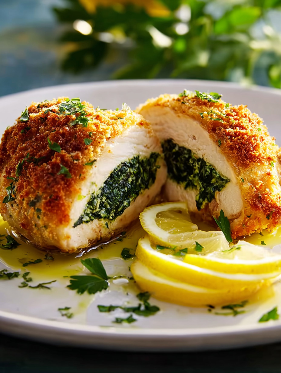 A piece of chicken with green stuff on it.