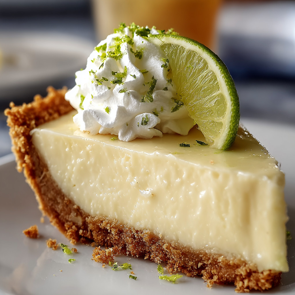 A slice of cheesecake with a lime wedge on top.