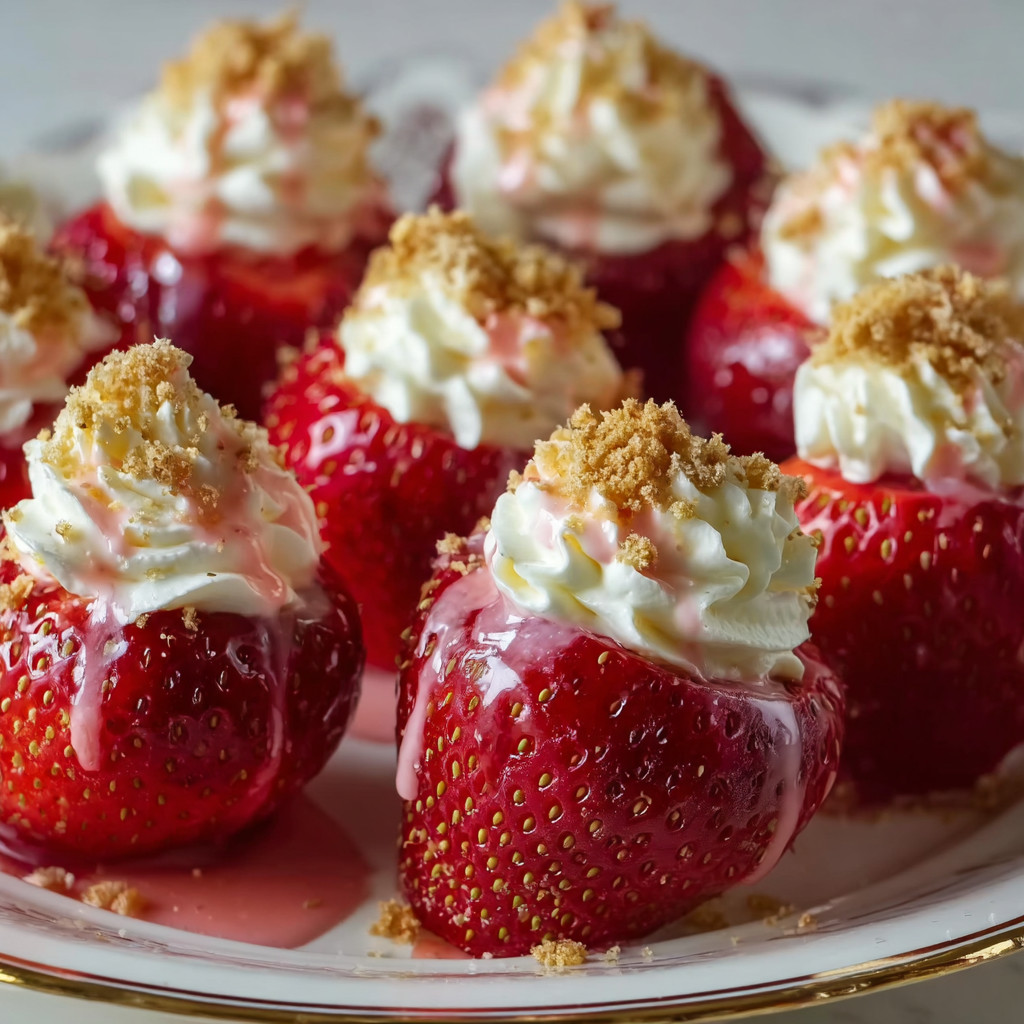 A plate of strawberries with whipped cream.