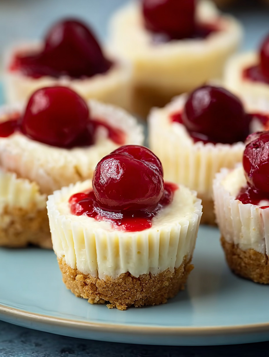 A plate of desserts with cherries on top.