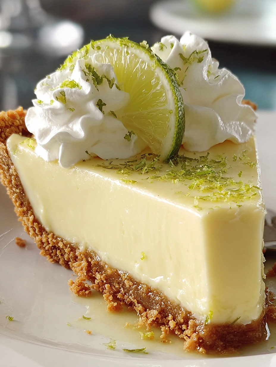 A slice of pie with a lime wedge on top.