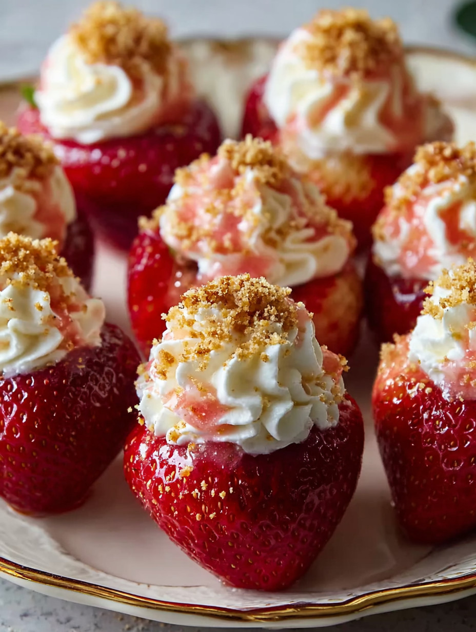A plate of strawberries with whipped cream on top.