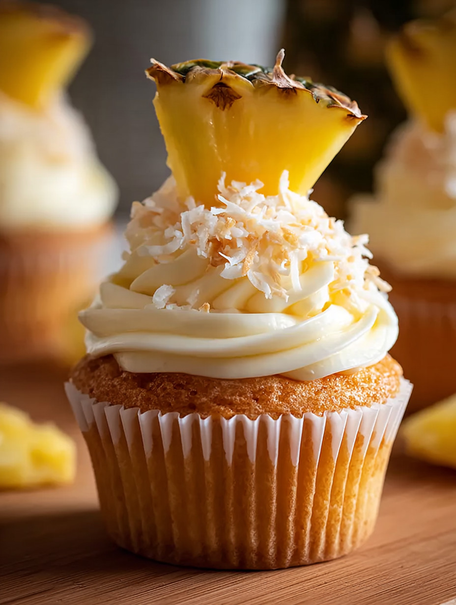 A cupcake with a pineapple on top.