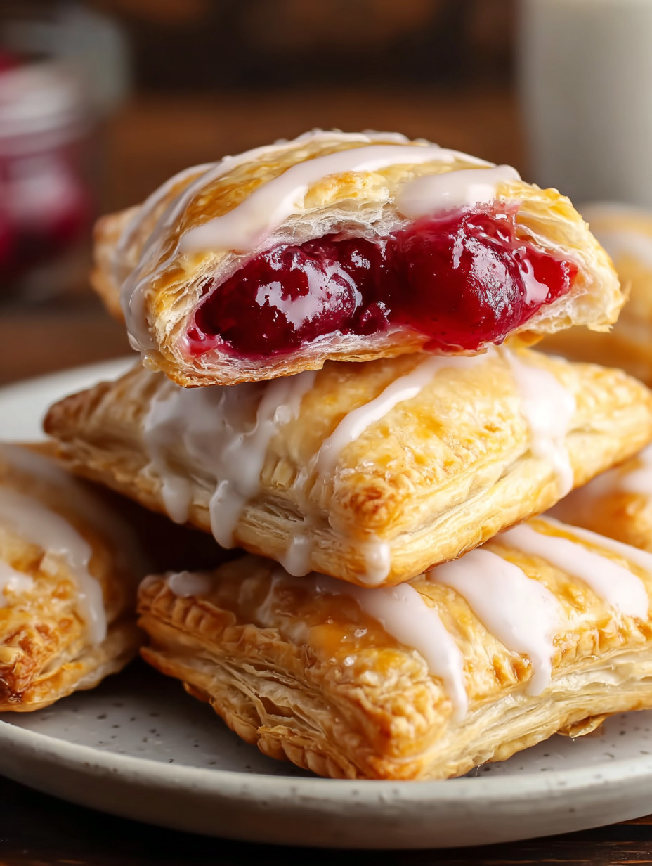 A stack of pastries with jelly on top.
