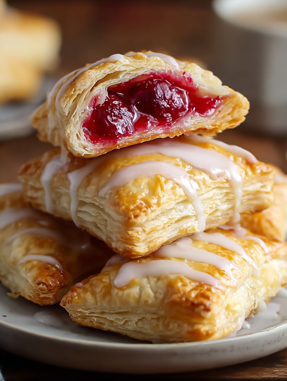 A stack of pastries with white icing.