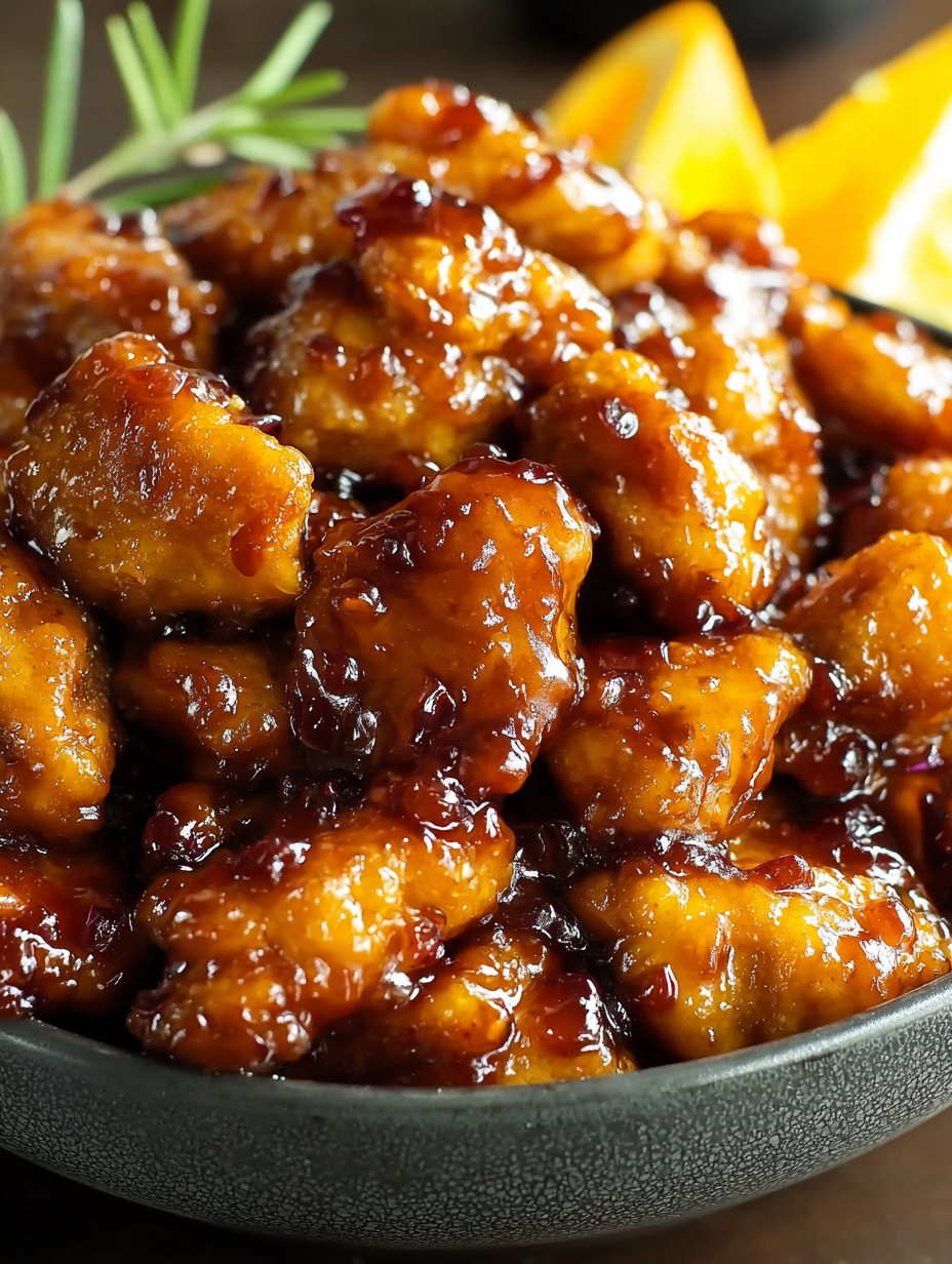 A bowl of chicken with sauce.