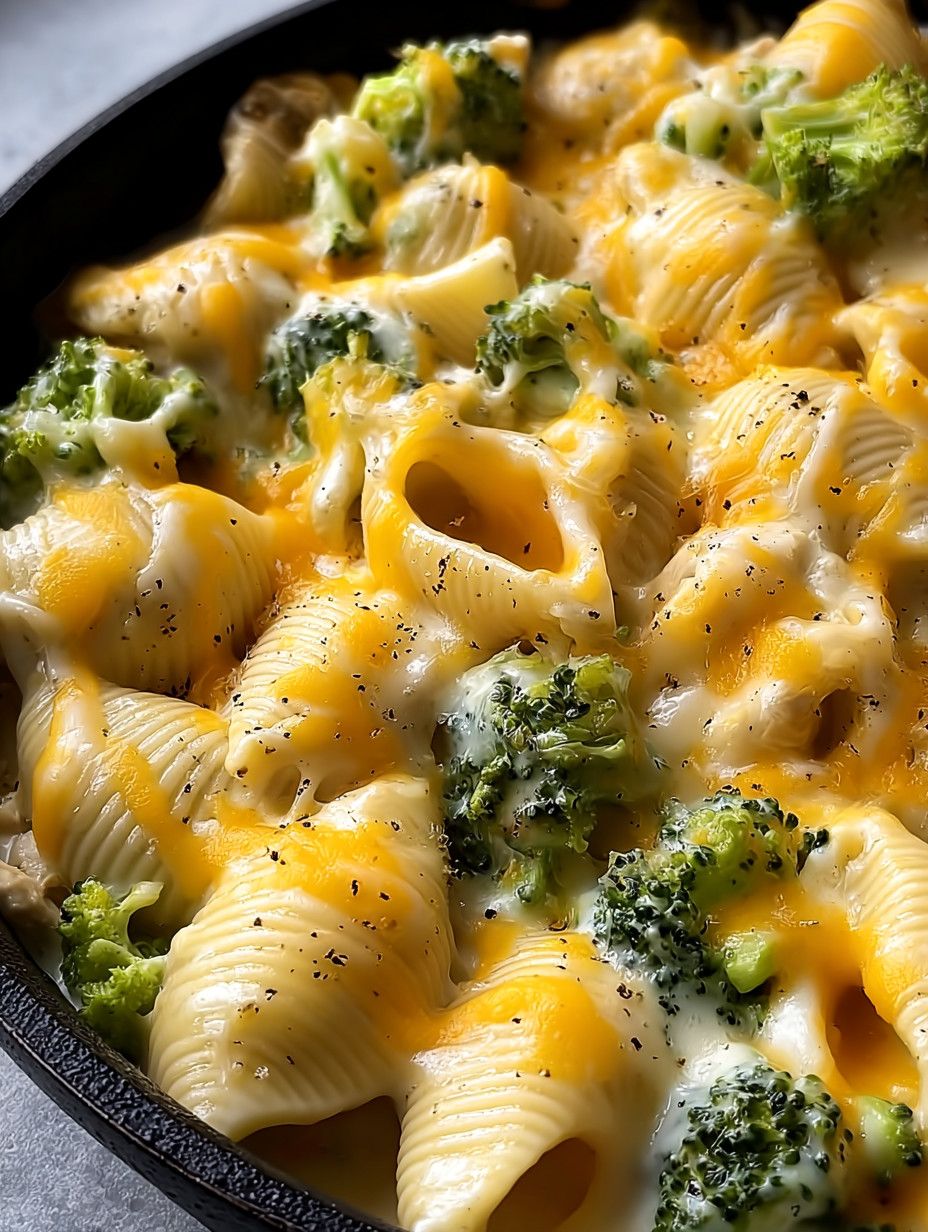A bowl of macaroni and cheese with broccoli.