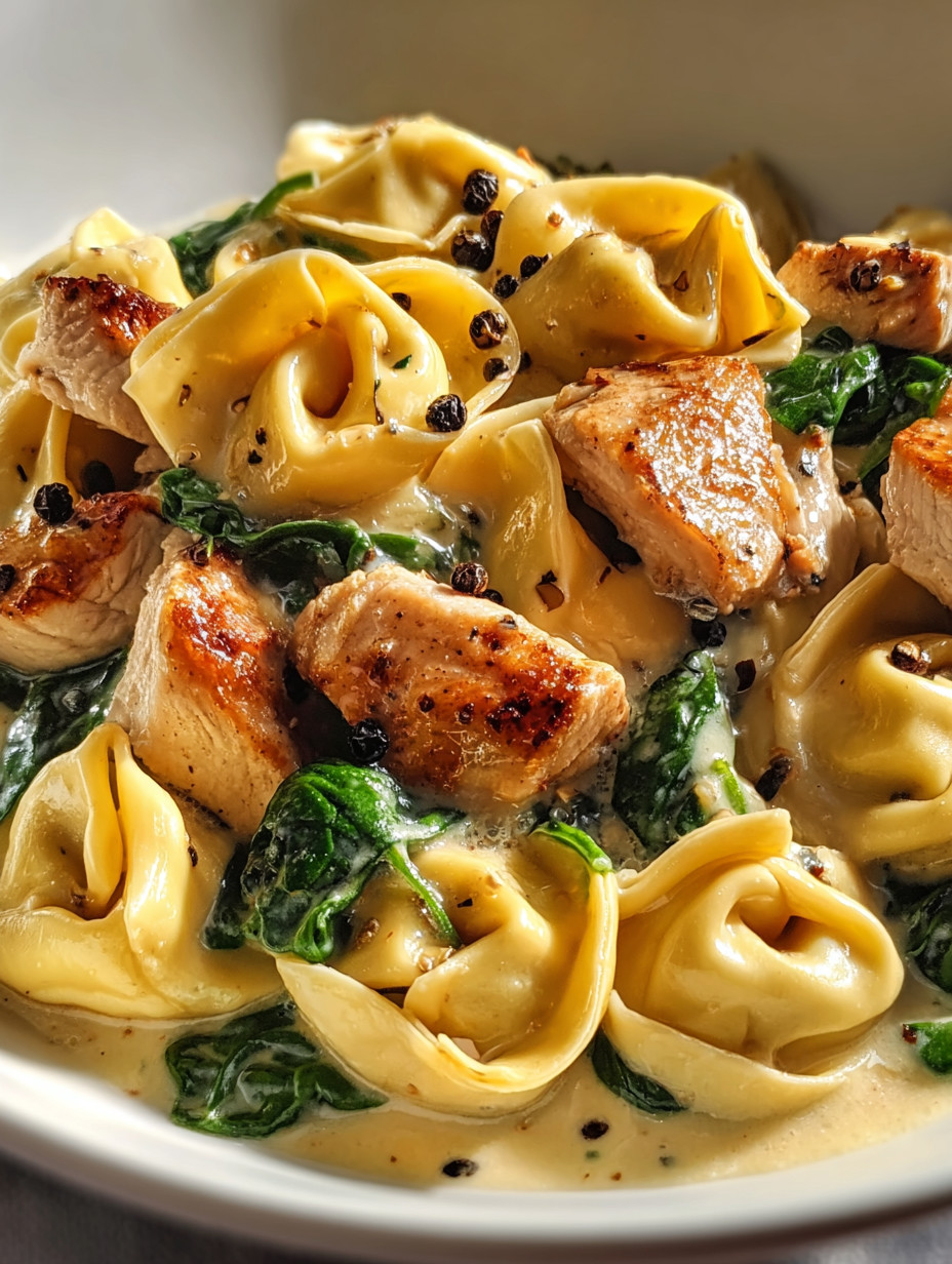 A plate of pasta with meat and greens.