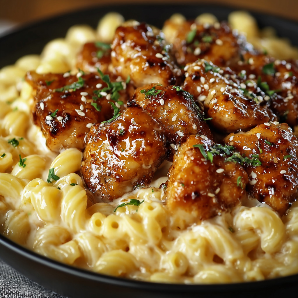 A plate of food with chicken and noodles.
