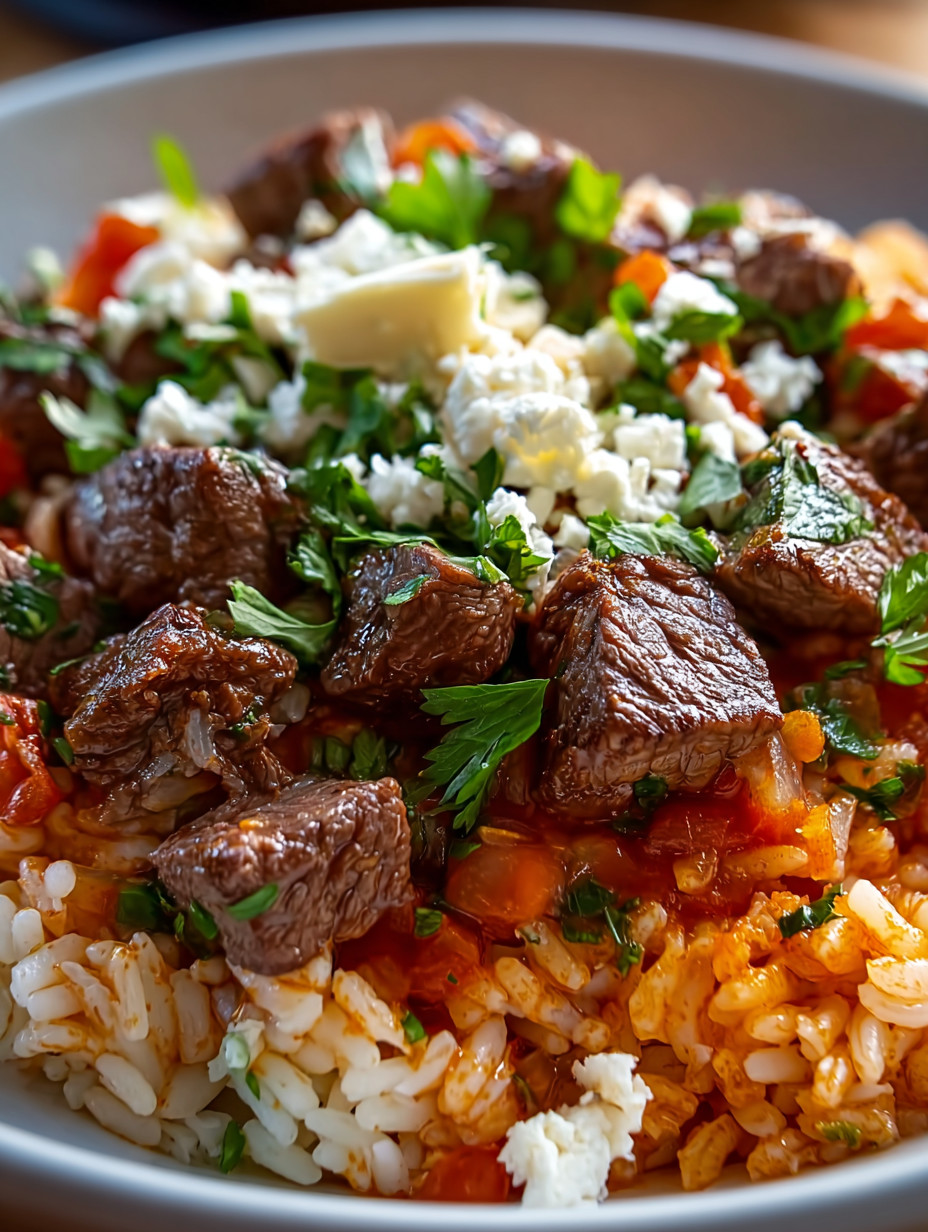 A plate of meat with cheese and herbs.