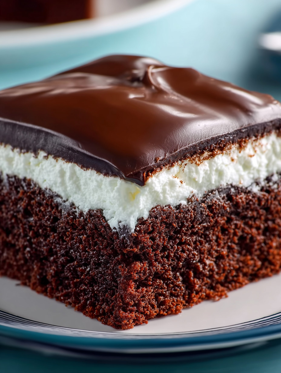 A slice of chocolate cake on a plate.