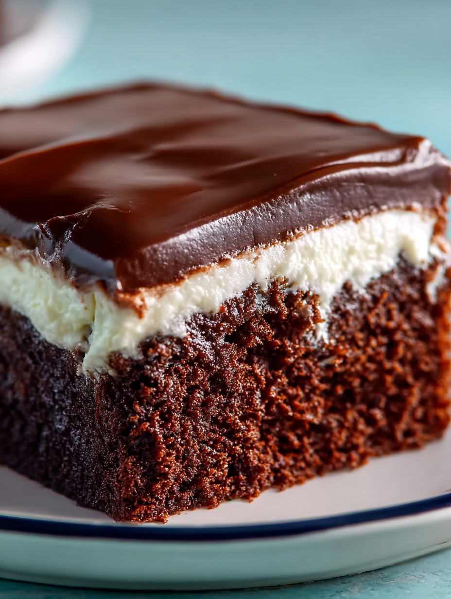 A slice of chocolate cake on a plate.