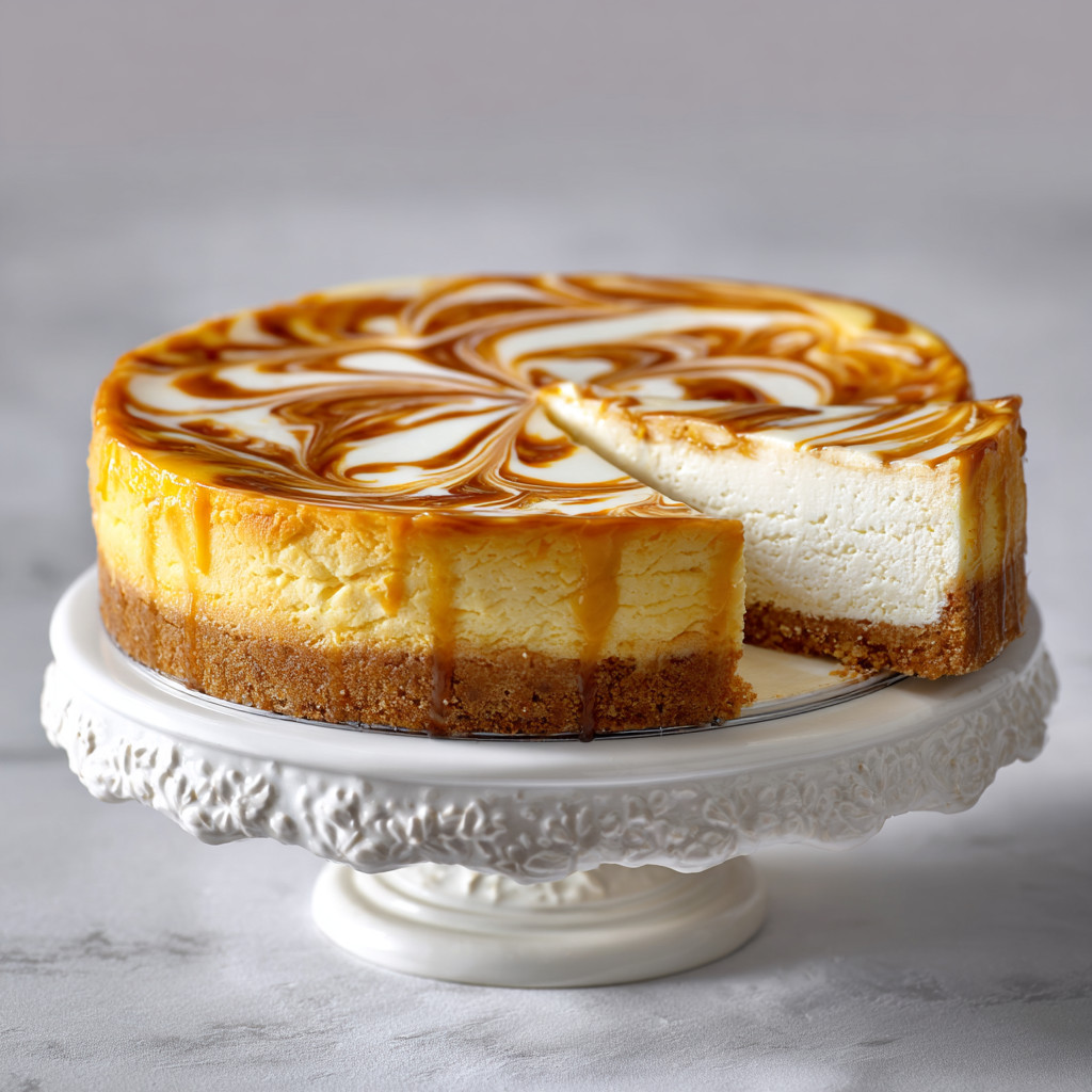 A slice of cheesecake on a plate.