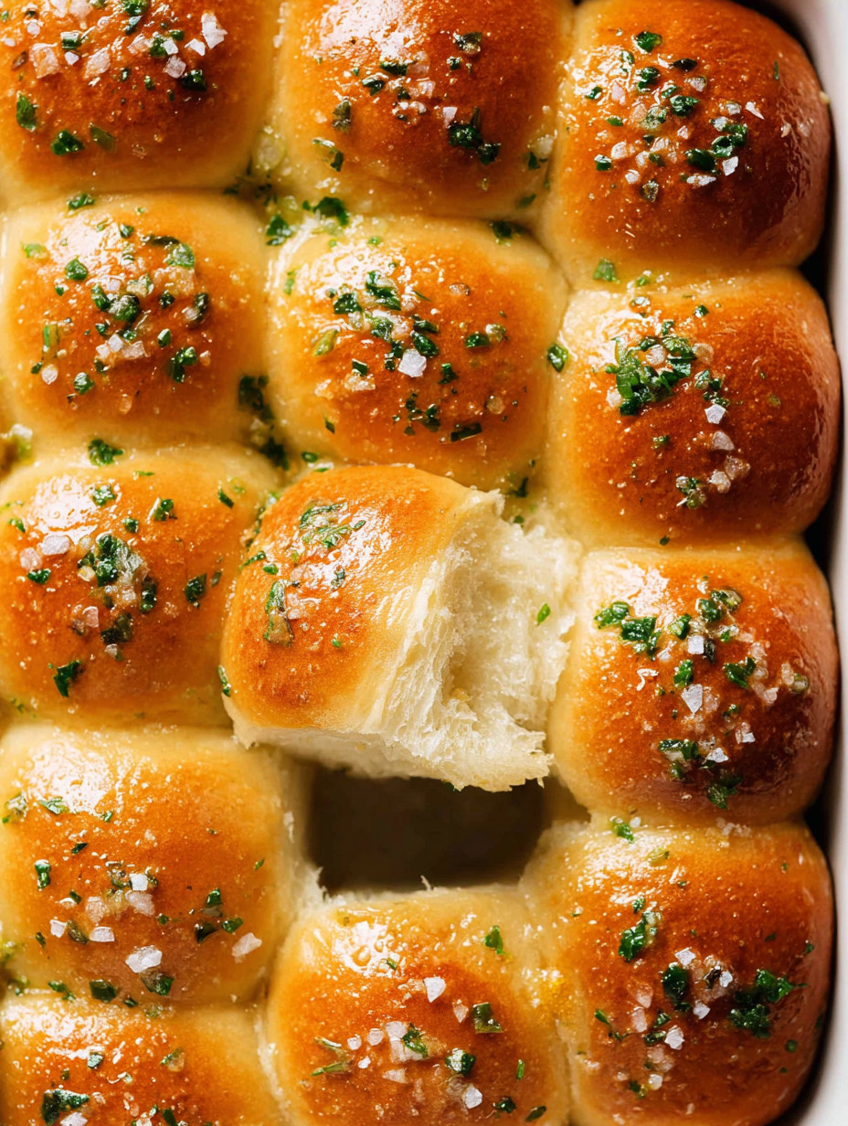 A tray of bread with green herbs on top.