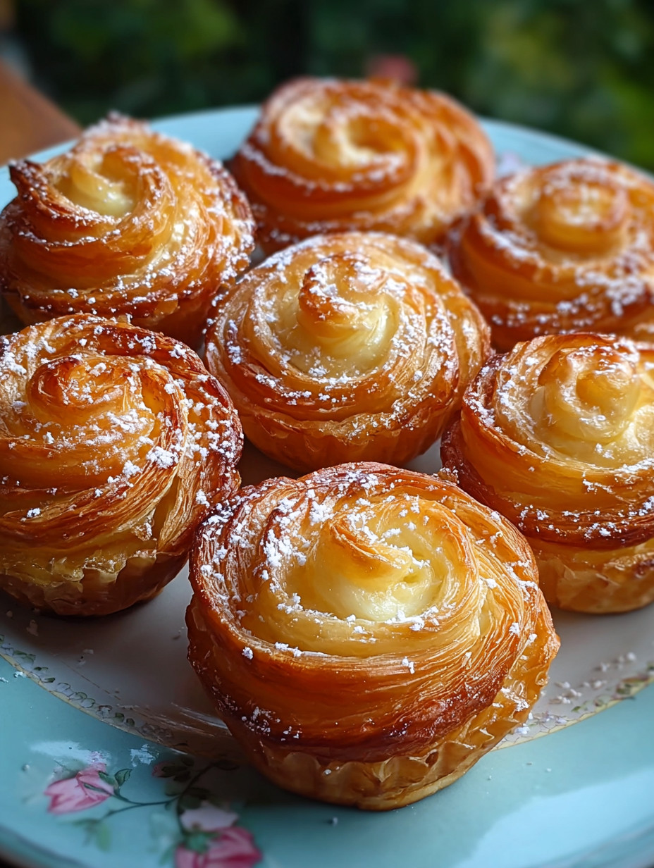 A plate of pastries with powdered sugar on top.