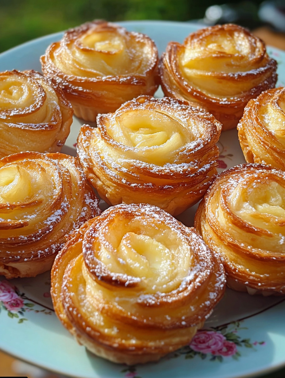 A plate of pastries with powdered sugar on top.