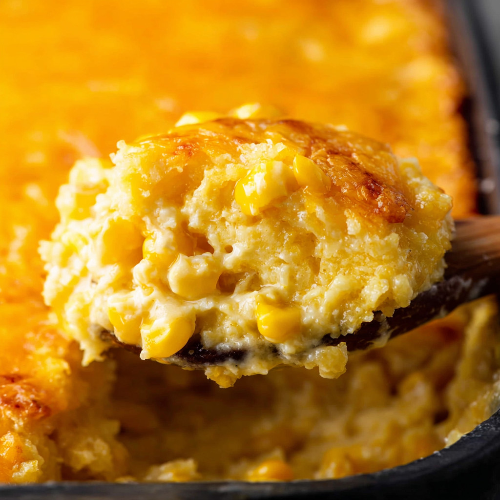 A spoon is in a pan of corn.