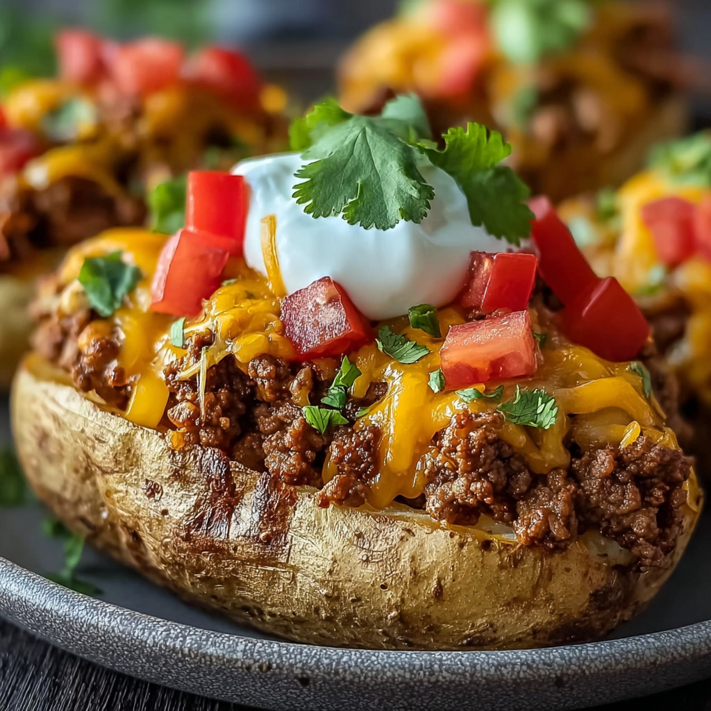A plate of food with a potato and a tomato on top.