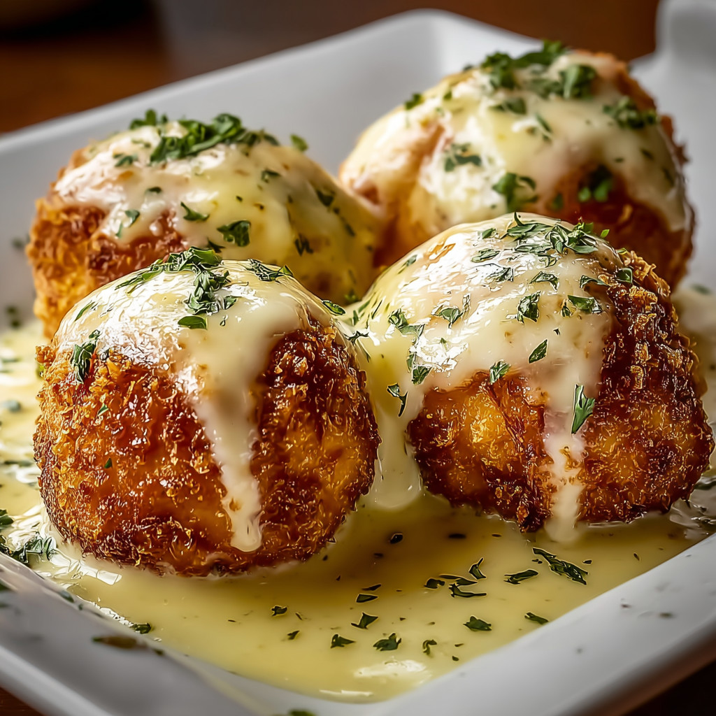Three cheese balls on a plate.