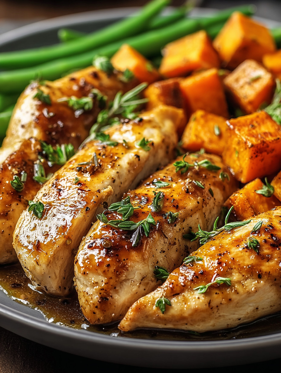 Chicken with herbs and vegetables.