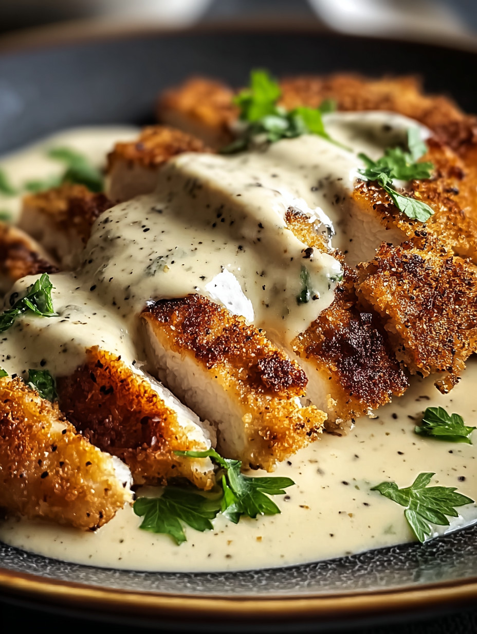 A piece of chicken with sauce on it.