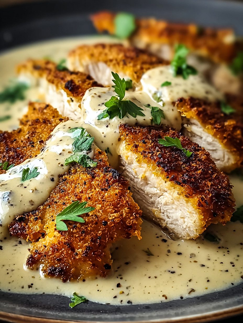 A plate of chicken with sauce.