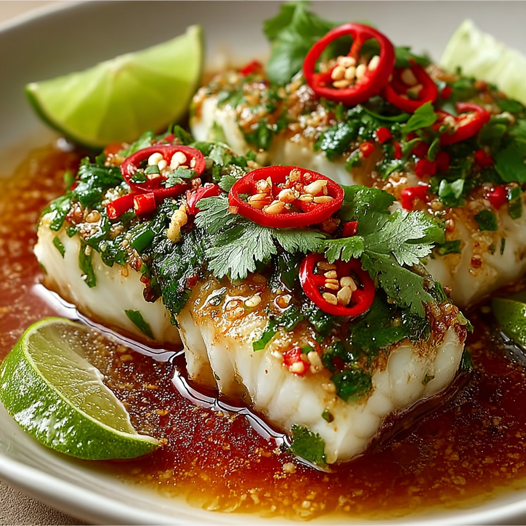 A plate of food with red peppers on top.