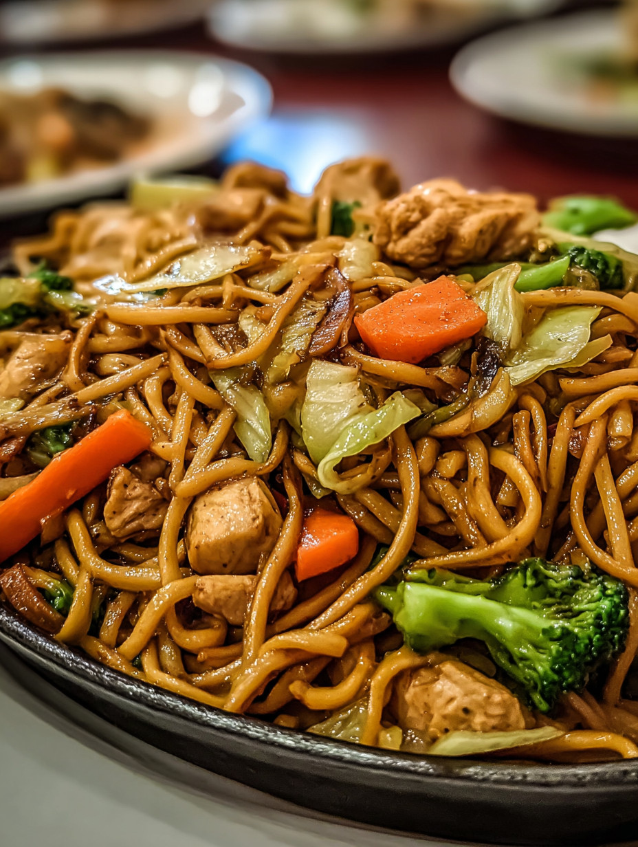 A bowl of noodles with vegetables.