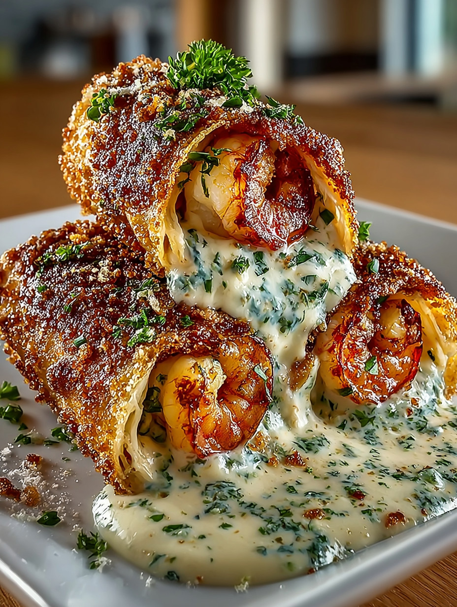 A plate of food with shrimp and sauce.