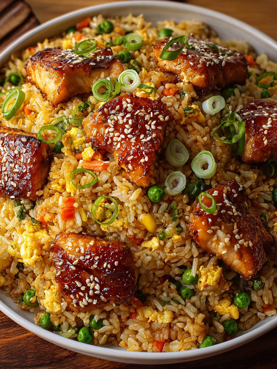 A bowl of rice with meat and vegetables.