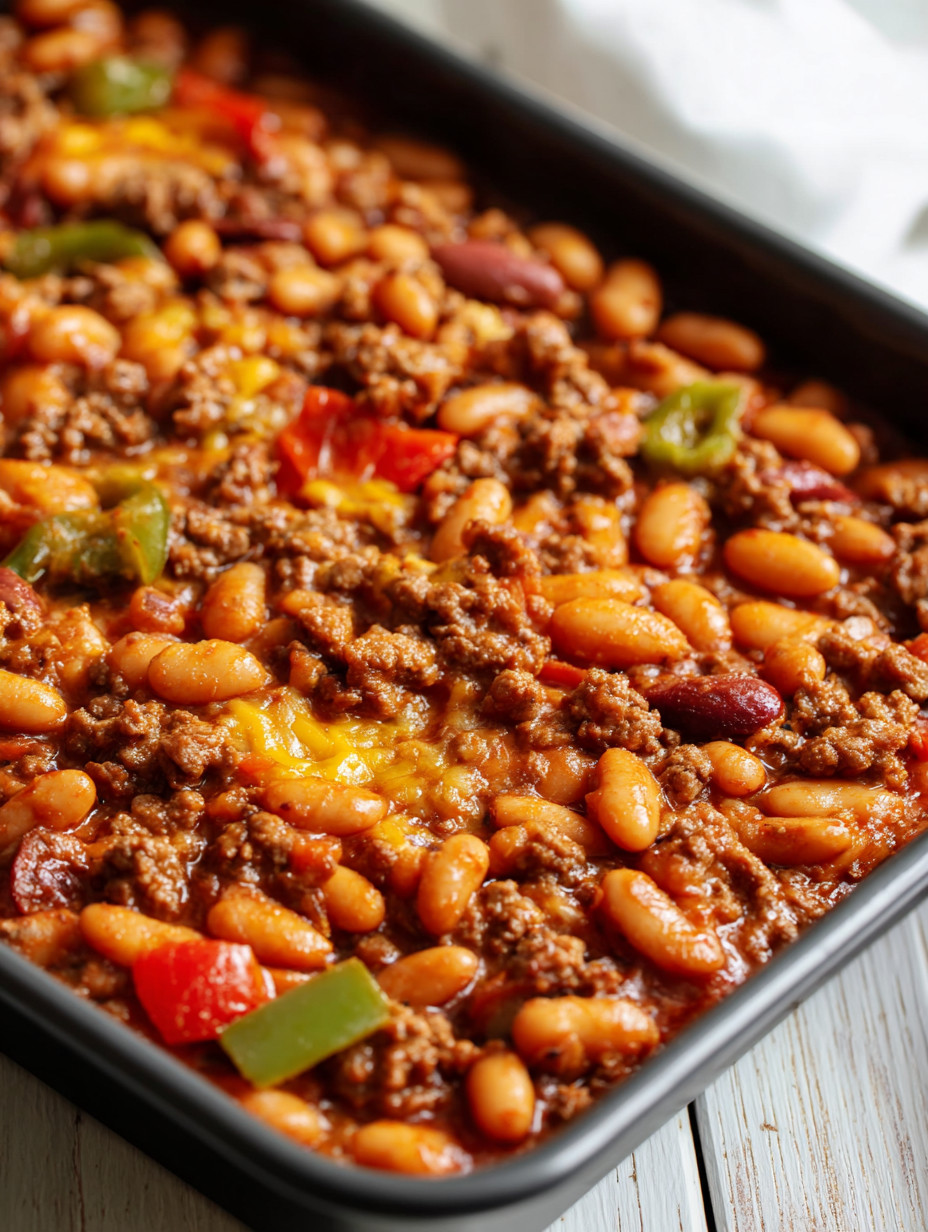 A pan of beans and meat.