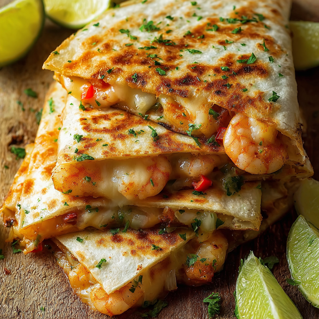 A stack of shrimp and cheese enchiladas.