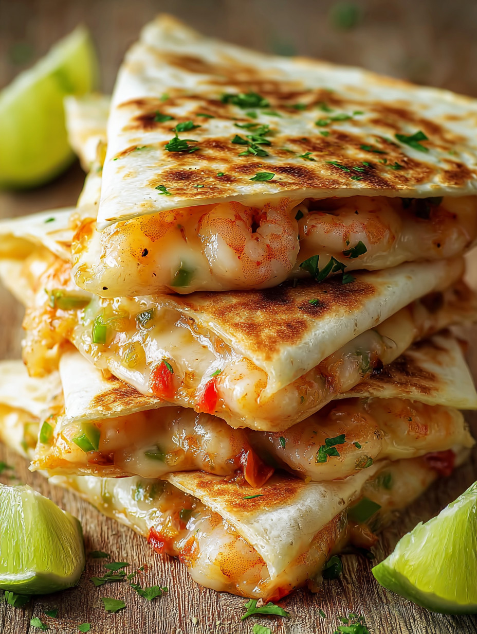A stack of shrimp and cheese tacos.